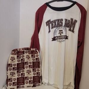 Texas A&M Aggies Men's Maroon & White XL Long Sleeved Tee With Cotton Backpack